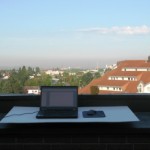 improvised outside summer desk on our rooftop terrace