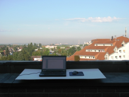 improvised outside summer desk on our rooftop terrace